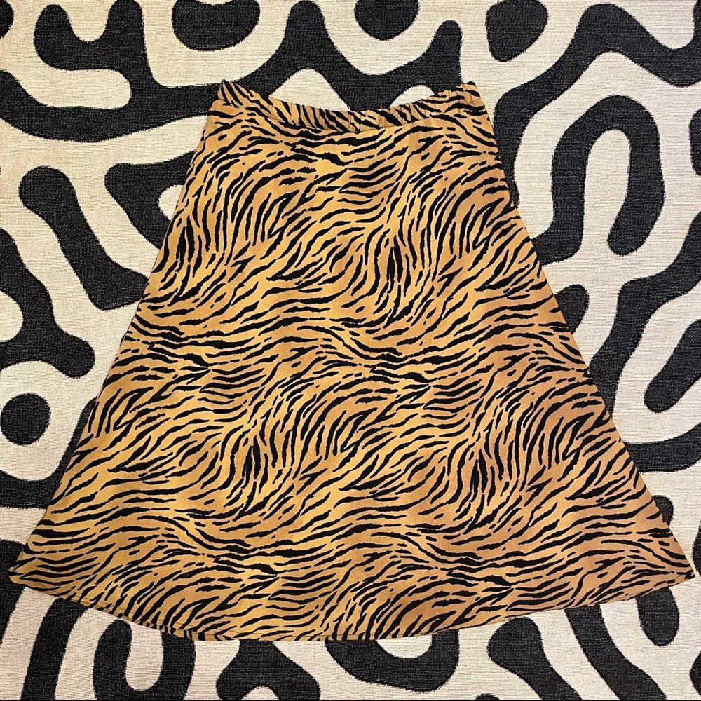 vintage a-line tiger print lined midi skirt